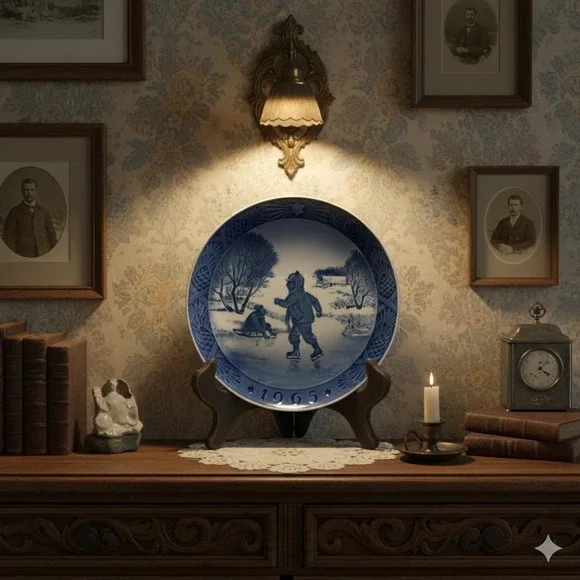 Vintage Royal Copenhagen Collectible Christmas Plate "Little Skaters" 1965 - Picture 2 of 5